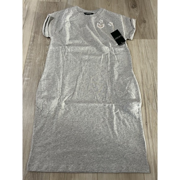 RALPH LAUREN ANDRIKO GREY ROLL SLEEVE SHIFT TEE SWEATSHIRT DRESSNWTXS